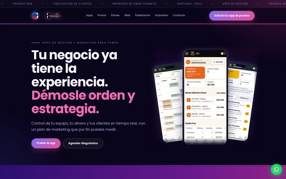 Captura del sitio imarcatec.cl, hecho a medida